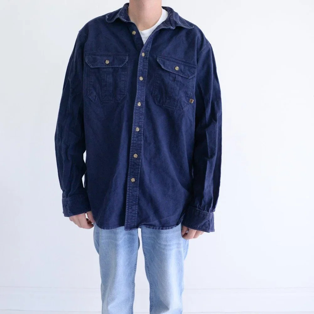 Vintage Gander Mtn Outdoors Navy Heavyweight Button Up Shirt Lt Made In Morocco